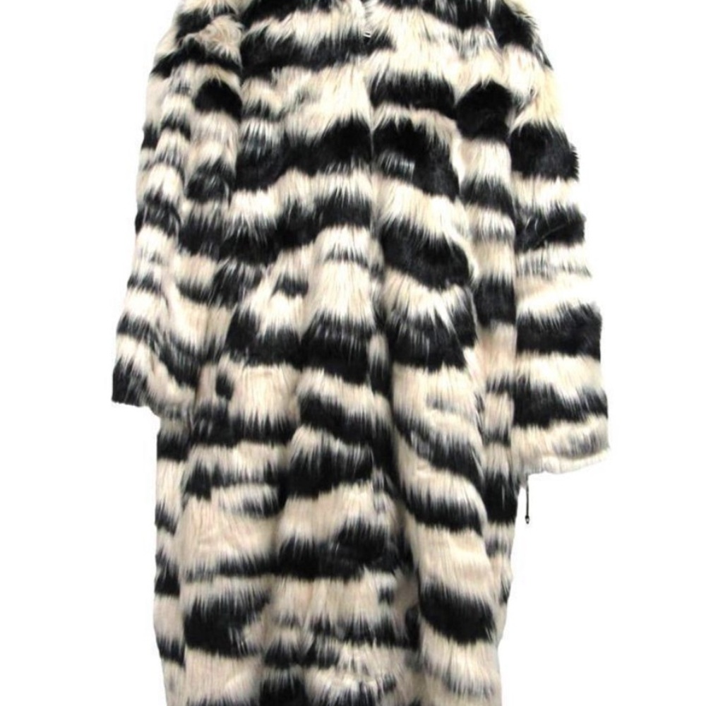 UGG Women's Koko Oversized Faux Fur Coat in Black And Cream SZ XS/S